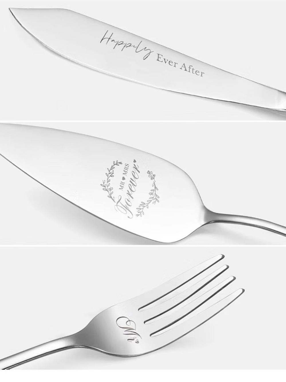 Personalized Silver Wedding Cake Server Set - 'Happily Ever After' Engraved